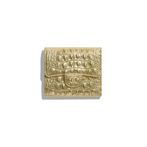 Classic Card Holder in Gold Croc Embossed Calfskin